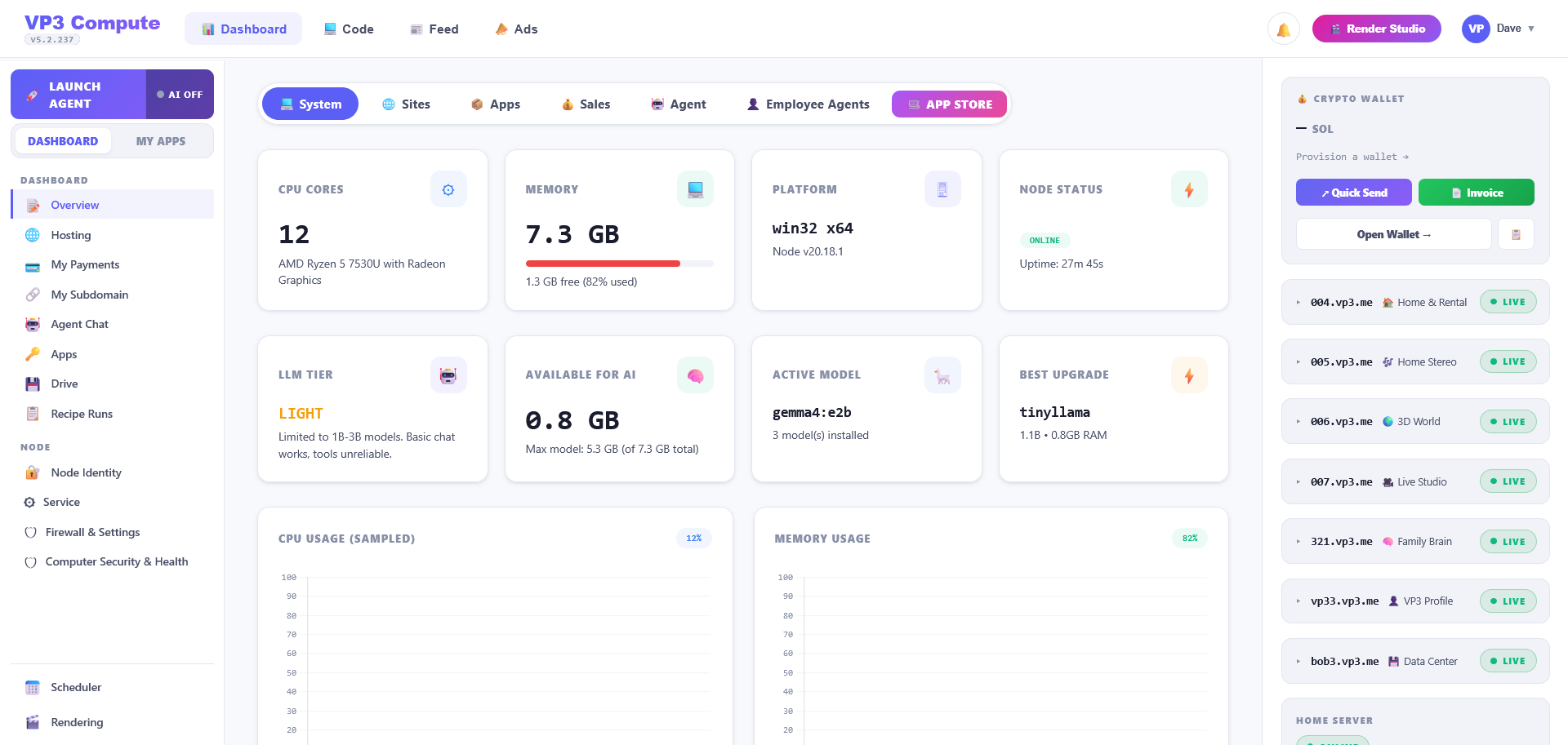 VP3 home-server dashboard